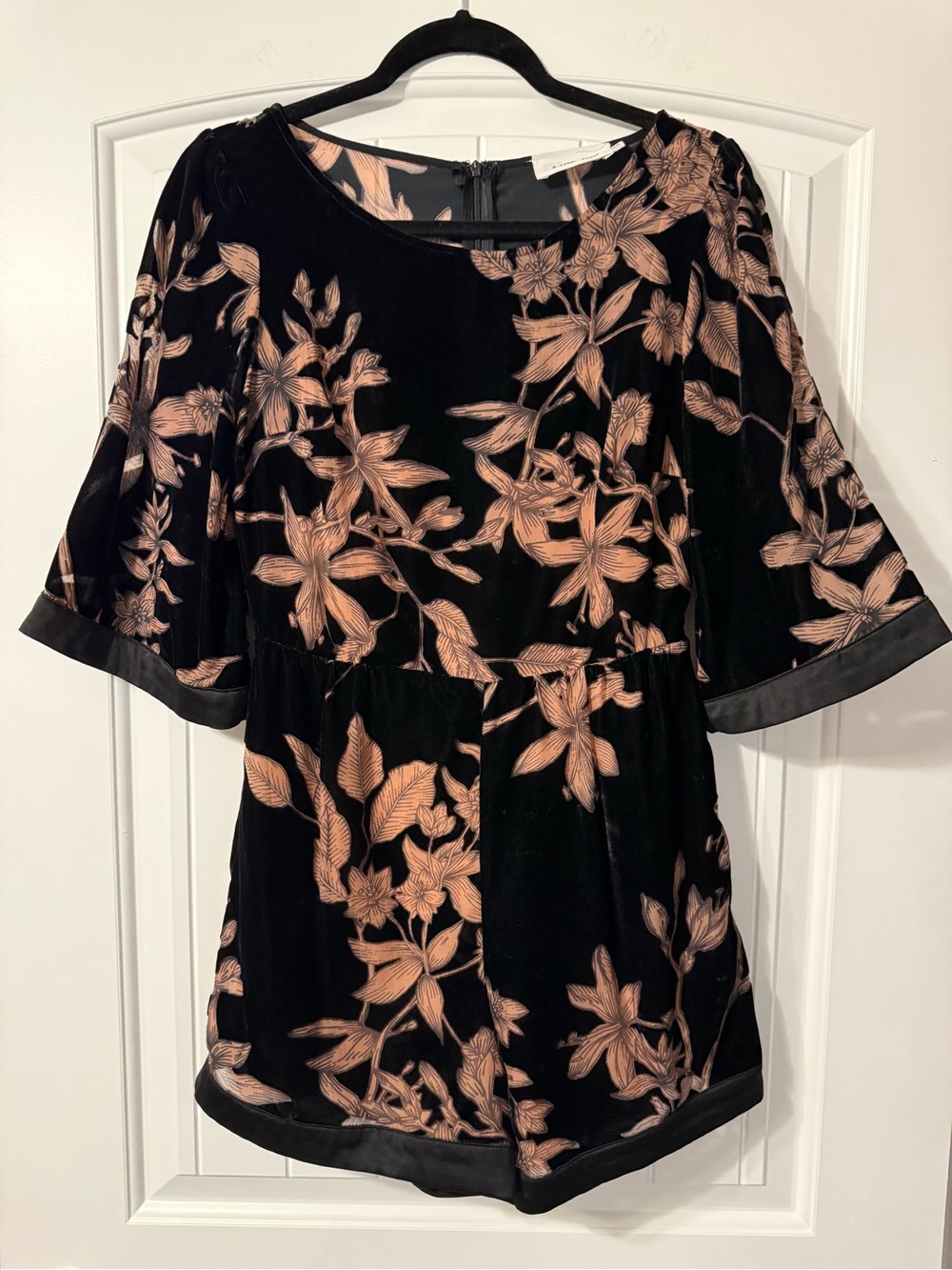 Women's Black Velvet Floral Romper